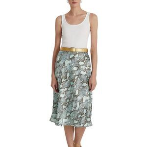 NWT Lauren Ralph Lauren Skirt Size 2 Snakeskin‎ Print Charmeuse Green